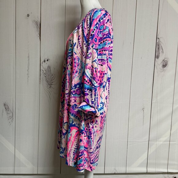Lilly Pulitzer Sleeved Essie Dress Coral Shell Out Large, EUC - Picture 3 of 12